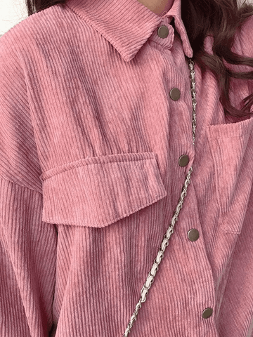 Sonicelife Corduroy Long Sleeve Button Blouse