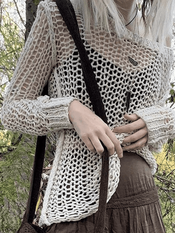 Back To School Sonicelife Crochet Hollow Long Sleeve Knit Top