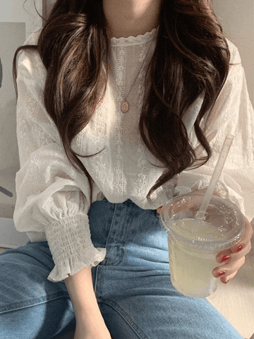 Sonicelife Crochet Lace Long Sleeve Blouse