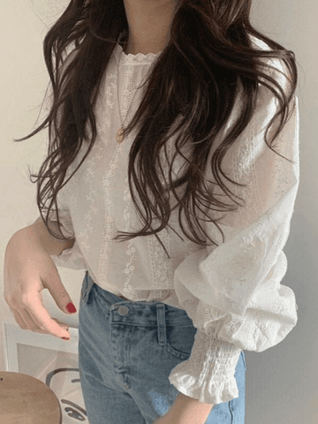 Sonicelife Crochet Lace Long Sleeve Blouse