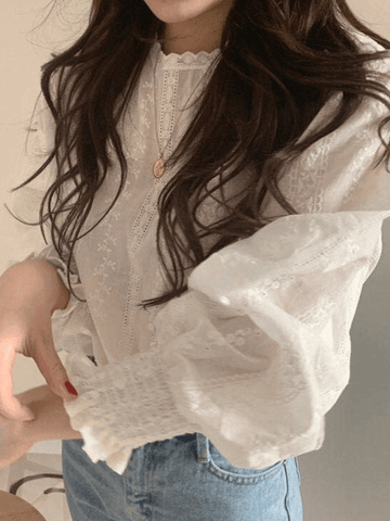 Sonicelife Crochet Lace Long Sleeve Blouse