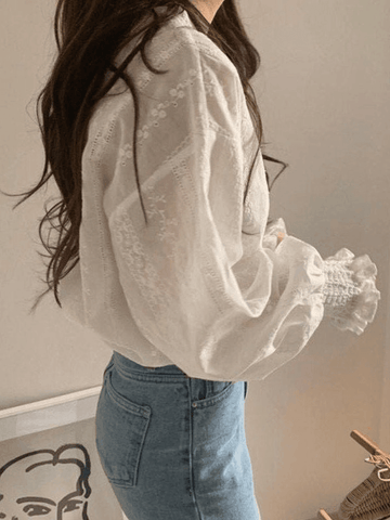 Sonicelife Crochet Lace Long Sleeve Blouse