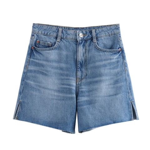 Sonicelife Women's Denim Shorts with High Waist and Split Design Fashionable and Casual Versatile Slimming Mini Shorts New