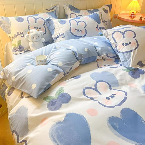 Sonicelife Kawaii Bedding Set for Kids Ins Twin Queen Size Duvet Cover Flat Sheet Pillowcase No Filler Girls Boys Home Totel Bed Linens