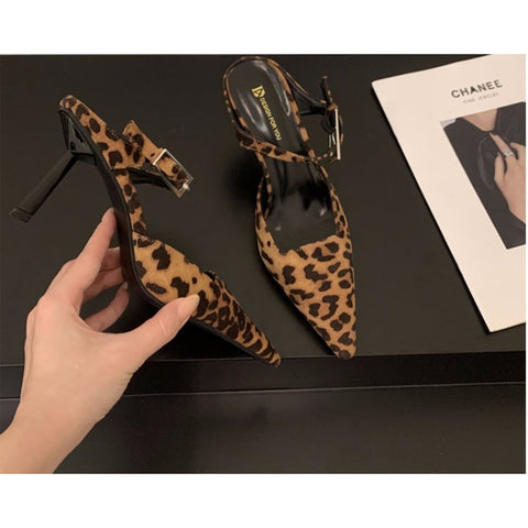 Sonicelife New Leopard Slippers Shoes Women Slides Sandals Female Footwear Slingbacks Mules Ladies High Heels 2024 Sandals Pumps Shoes