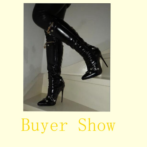 thanksgiving outfit Sonicelife Sexy Women Long Boots Pointed Toe Stiletto 12cm Decoration 46 47 48 Female Knee High Booties