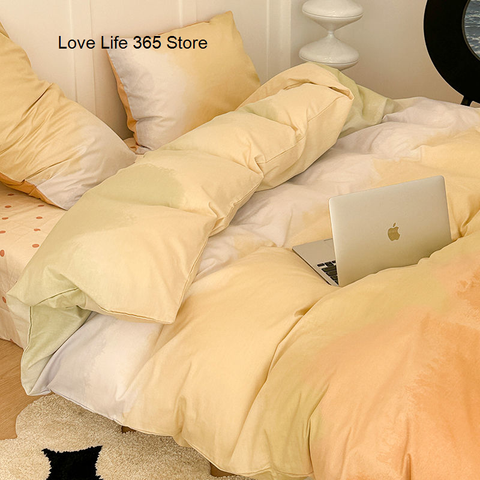 Sonicelife Gradation Pink Color Bedding Set Flat Bed Sheet Duvet Cover Single Double Full Queen King Bedclothes Ins Pure Bedroom Linen