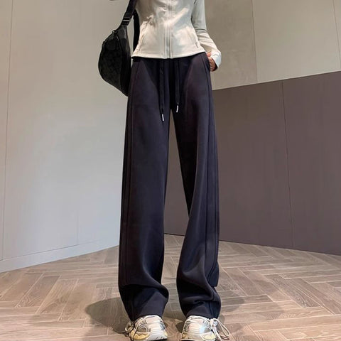 Sonicelife Corduroy Wide Leg Pants Women Korean Casual High Waist Straight Pants Autumn Loose Streetwear Solid Trousers Female New