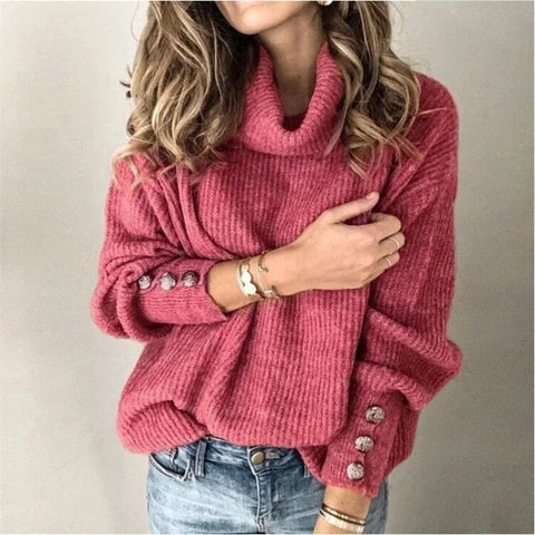 christmas outfit Sonicelife Autumn Winter New Solid Color Casual Fashion Loose Sweaters Women Long Sleeve High Collar Street Sweatshirt Pullover Top Female