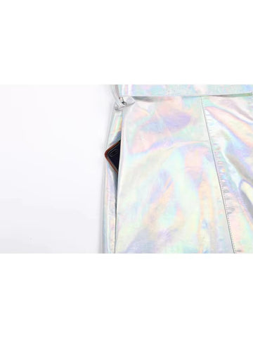 christmas outfit Sonicelife Spring Long Shiny Reflective Holographic Silver Faux Leather Trench Coat for Women with Hood Zip Up Y2K Streetwear