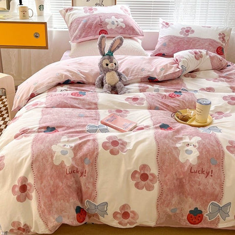 Sonicelife Ins Nordic Pastoral Style blue Floral Duvet Cover With Pillow Case Princess Bed Sheet Kids Girls Bedding Set King Queen Cute