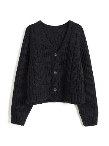 Back To School Sonicelife Solid V Neck Cable Knit Cardigan