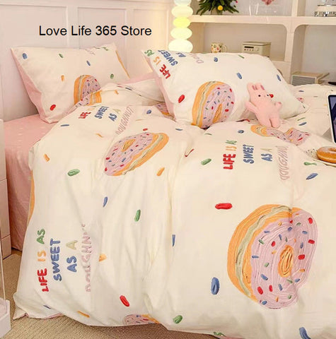 Sonicelife Doughnut Soft And Cute Donut Bedding Set Ins Linen And Duvet Cover With Pillowcases Single Double Full Size For Kids Adults