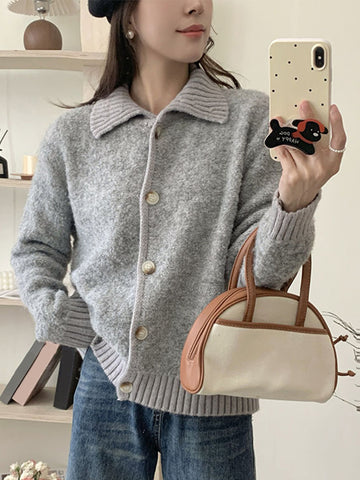 Black Friday Sonicelife Retro Plush Lapel Solid Cardigan Women Casual Knitted Single Breasted Pullover Sweaters Female Autumn Fashion Simple Knitwear