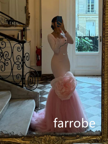 Sonicelife Customized Exquisite Jersey Pleat Flower Mermaid Square Neck Long Dresses Bespoke Occasion Dresses Modern Style Pastrol Chinese (PRE-ORDER)