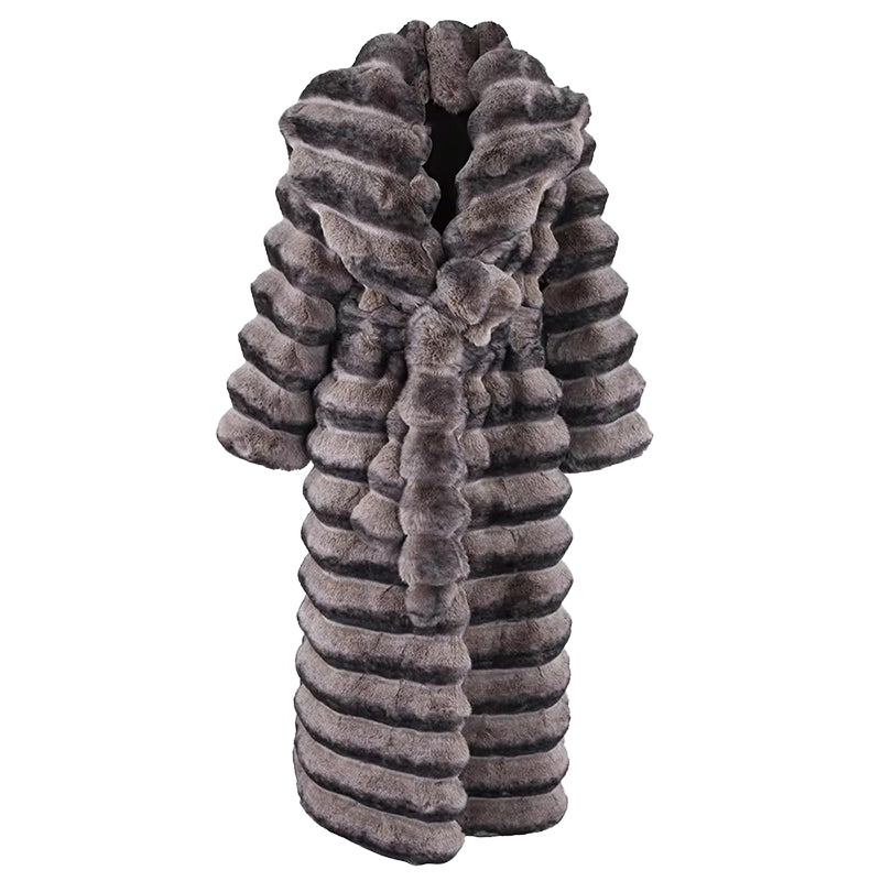 christmas outfit Sonicelife Winter Maxi Colorful Thick Warm Striped Soft Faux Chinchilla Fur Coat Women Elegant Luxury Chic Furry Overcoat 2025