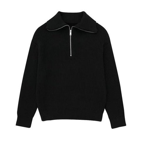 Black Friday Sonicelife Casual Knitted Zipper Striped Sweaters Women Loose Solid Lapel Long Sleeve Sweater Jacket Female Autumn Versatile Daily Outwear