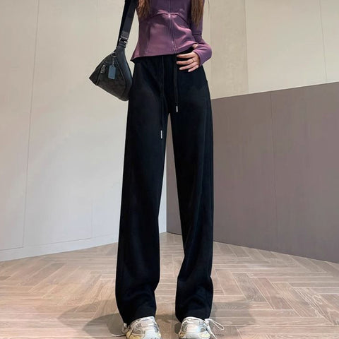 Sonicelife Corduroy Wide Leg Pants Women Korean Casual High Waist Straight Pants Autumn Loose Streetwear Solid Trousers Female New