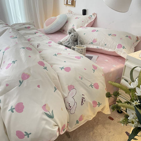 Sonicelife Butterfly Ins Duvet Cover Set No Filler Pillowcase Flat Sheet Korean Style Single Queen Size Girls Boys Home Hotel Bedding Set