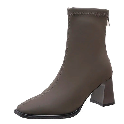 Sonicelife 2025  New Autumn Winter Ankle Women High Heel Boots Fashion Thick Short  Square  Black