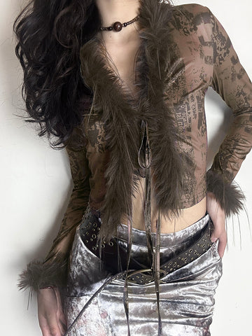 Sonicelife Aesthetic Vintage Y2k Jacket Women Dark Gothic Cyber Punk Streetwear Emo Grunge Printed Fur Patchwork Crop Coast Female