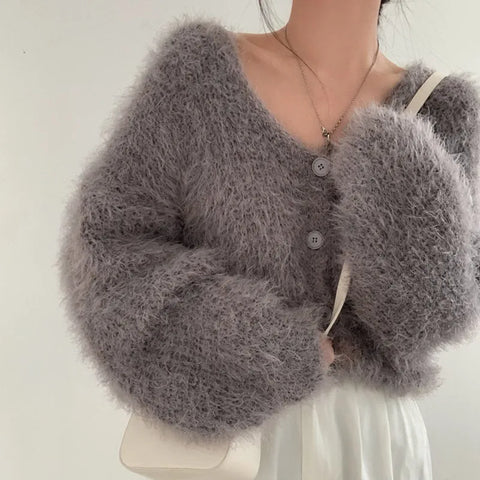 christmas outfit Sonicelife Korean V-neck Soft Mink Cashmere Cardigan Coat Women Long Sleeve Single Breasted Sweater Jacket Autumn Winter New Knitwear