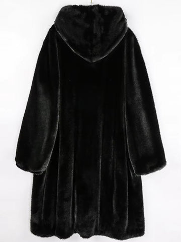 christmas outfit Sonicelife Winter Elegant Long Black Thick Warm Fluffy Faux Mink Fur Coat Women with Hood Plus Size Fluffy Jacket 5xl 6xl 7xl