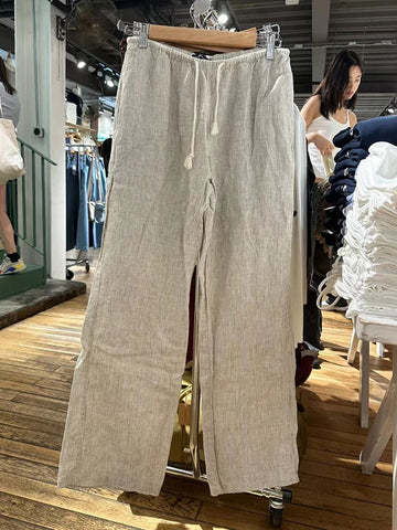 Sonicelife Sweet Pink Striped Drawstring Wide Leg Pants Women Casual High Waist Simple Streetwear Cotton Bottoms Vintage Y2K Loose Trousers