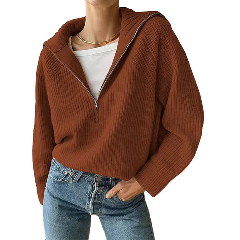 Black Friday Sonicelife Casual Knitted Zipper Lapel Sweaters Women Korean Loose Solid Pullover Sweater Female Autumn Chic Retro Street All-matching Tops