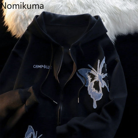 Sonicelife 2025 Women Clothing Y2k Hoodies Jackets Streetwear BF Casual Sweatshirts Oversized Tops Chic Hooded Butterfly Hoodie Ropa Mujer