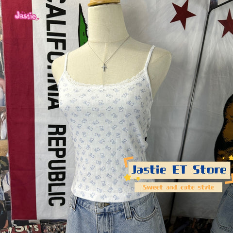 Sonicelife Cute Teddy Bear Print Lace Lace Suspender Casual Sweet Women's Tank Top Loose Elastic Waist Shorts Sets For Women 2 Pieces 2025