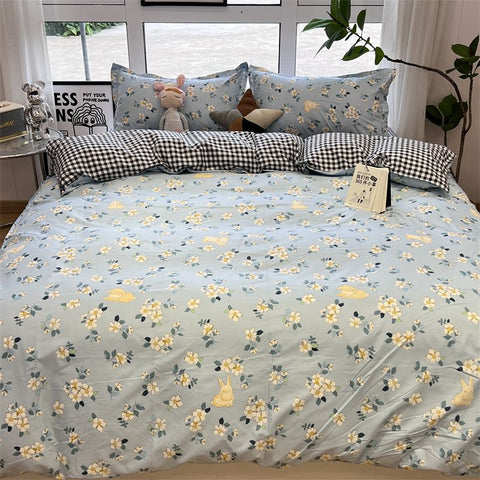 Sonicelife Cute Bear Duvet Cover Set with Flat Sheet Pillowcases Twin Double Queen Size Bed Linen Boys Girls Home Gift Bedding Textile