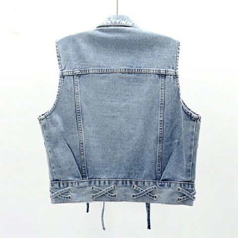 Sonicelife 2025 Short Denim Vest Women Solid V-Neck Sleeveless Female Jacket Fashion Casual Spring Autumn Jeans Waistcoat Ladies