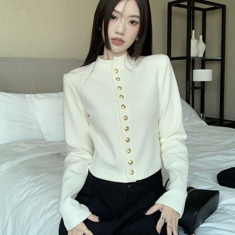 Sonicelife Black Sweet Women Crop Cardigan Korean Fashion Slim Long Sleeve Button Tops Autumn New Casual All Match Female White Blouse Top