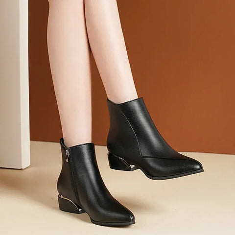 Sonicelife 2025  Autumn/Winter New Fashion Pointed Zipper Panel Thick Heel Versatile Comfortable Women's Short Boots Casual High Heels