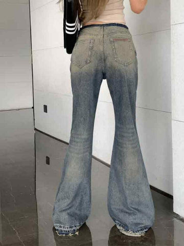 Sonicelife-Distressed Low Waist Flare Boyfriend Jeans