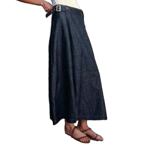 Sonicelife Women's Denim Skirt with Vertical Seams Commuter Skirt Waist Buckle Casual everything sarong Half Skirt New