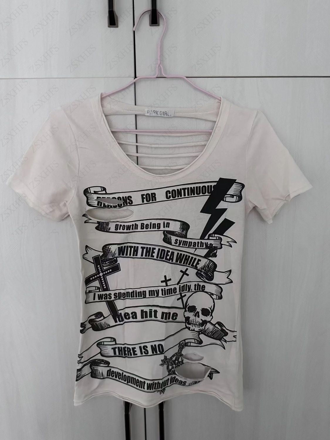 Sonicelife Skulls Streetwear Hip Hop Punk 2000s Aesthetic T Shirt Women Clothing Hole Sexy Gothic Grunge Femme Short sleeve Y2k Crop Top