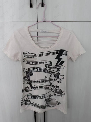 Sonicelife Skulls Streetwear Hip Hop Punk 2000s Aesthetic T Shirt Women Clothing Hole Sexy Gothic Grunge Femme Short sleeve Y2k Crop Top