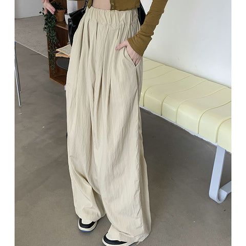 Sonicelife Y2K Casual Wide Leg Pants Women Summer Fashion Loose High Waist Straight Trousers Korean Streetwear Solid Ladies Pocket Pants