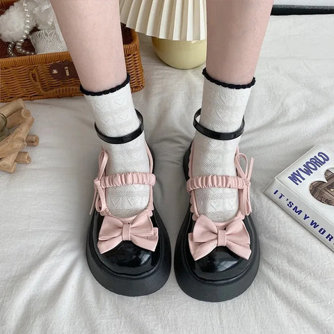 Sonicelife Shoes Woman Flats All-Match Oxfords Bow-Knot Clogs Platform Dress Comfortable New Leather Butterfly Summer Creepers Nurse Butter