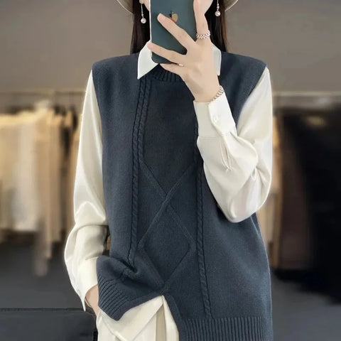 christmas outfit Sonicelife Spring Autumn New Pullover Knitting Sweater Vest Women's Cashmere Sleeveless Sweater Waistcoat Ladies Jumper Fashionable Tops