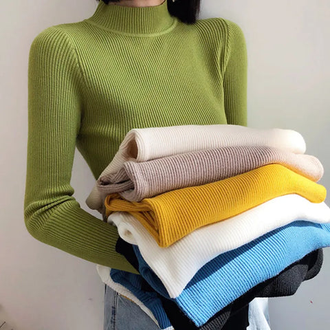 Sonicelife Turtleneck Sweater Knitted Soft Pullovers Cashmere Women Jumpers Basic Solid Soft Sweaters Women Autumn Winter Casual Top