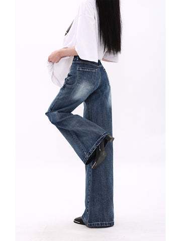 Sonicelife 2025 Summer New Elegant Retro Y2k American Straight Outwear Denim Pants Women High-waist Causal 2000s Korean Fashion Jeans Chic