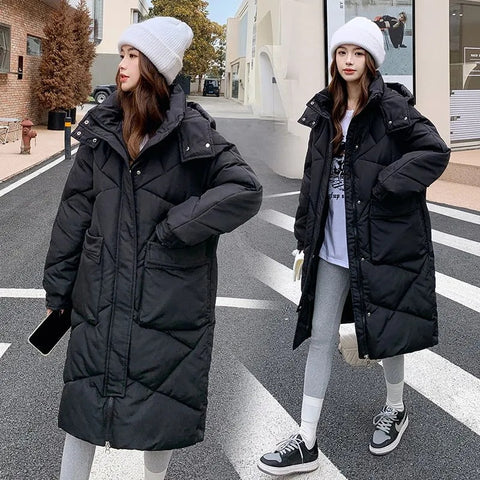 Sonicelife 2025 New Winter Jacket Parkas Women White Duck Down Hoodies Puffer Jackets Long Coats Warm Female Casual Windproof Outerwear