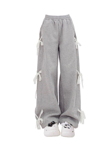 Sonicelife Women's Grey Lace Lace-up Pants Vintage Y2k Harajuku 90s Aesthetic Sweatpants Retro High Waist Wide Trousers 2000s Clothes 2025