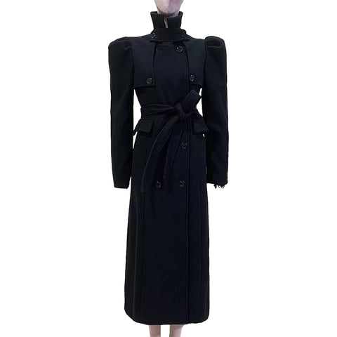 christmas outfit Sonicelife Spring Winter Long Black Elegant Luxury Fitted Woolen Coat Women Puff Sleeve Blet Chic Luxury Designer Clothes 2025