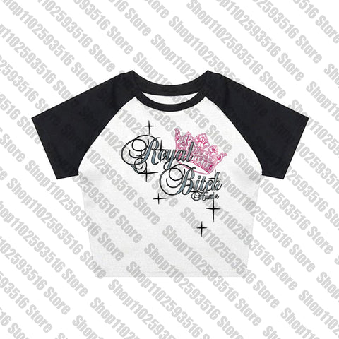 Sonicelife Y2k skull letter Graphic baby Tees Streetwear Short Sleeve Crop Tops Aesthetic Harajuku Top Cute T Shirt Sweet Girl tshirt emo