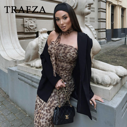 thanksgiving outfit Sonicelife 2024 Spring Summer Streetwear LEOPARD Print Women Suits Fashion Strapless Sleeveless Tops+Chic Elegant Pencil Long Skirts