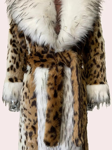 christmas outfit Sonicelife Winter Long Thick Warm Colorful Fluffy Leopard Print Faux Fur Coat Women with Fake Fox Fur Trim Luxury Designer Clothes 2025